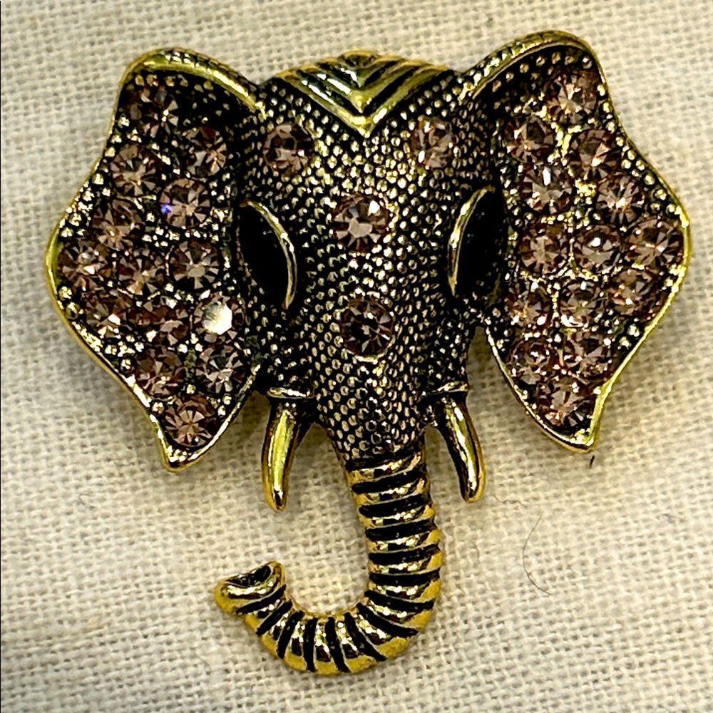 Gold and Brown Elephant Brooch with crystals